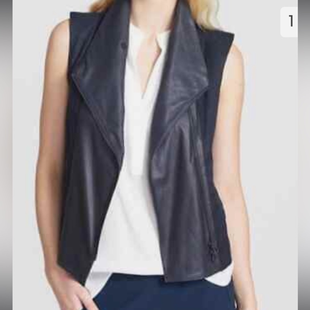 Vince cotton & leather drape crossover vest